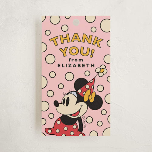 This is a blush kids gift tags with standard by Heather Schertzer called disney vintage minnie's mouse printing on signature in tag