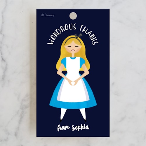 This is a midnight kids gift tags with standard by Lehan Veenker called disney's alice in wonderland garden printing on signature in tag