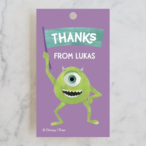 This is a lime slime kids gift tags with standard by Sarah Knight called disney and pixar's monster's inc make some noise printing on signature in tag
