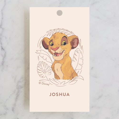 This is a bamboo kids gift tags with standard by Teju Reval called simba from disney's the lion king printing on signature in tag
