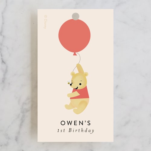 This is a clay kids gift tags with standard by Itsy Belle Studio called disney's pooh bear birthday printing on signature in tag