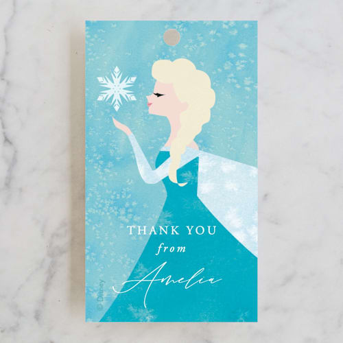 This is a frost kids gift tags with standard by Holly Whitcomb called disney elsa's snowflakes printing on signature in tag