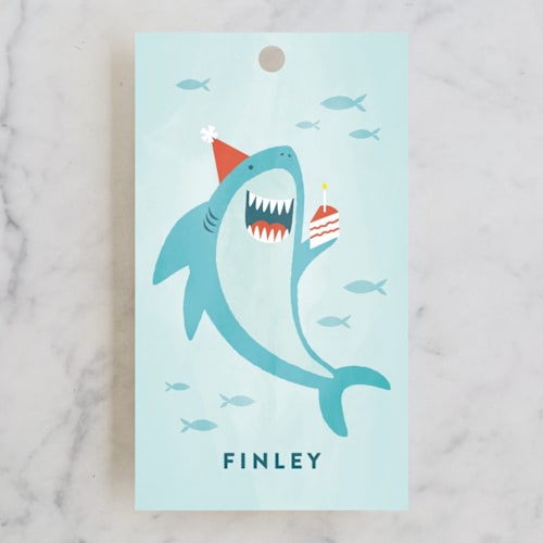 This is a ocean kids gift tags with standard by Susan Asbill called shark splash printing on signature in tag