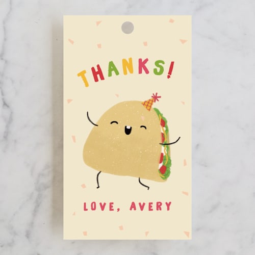 This is a tortilla kids gift tags with standard by Adelyn T. called taco bout a party printing on signature in tag
