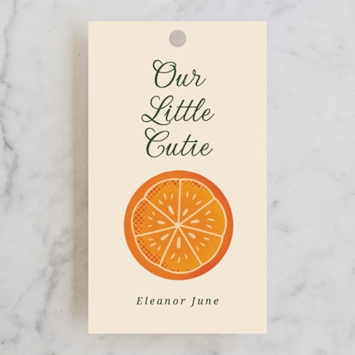 This is a clementine kids gift tags with standard by Megan Cash called cutie printing on signature in tag