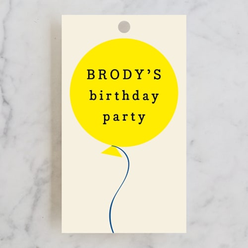 This is a cream kids gift tags with standard by Baumbirdy called balloon printing on signature in tag