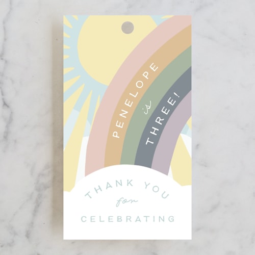 This is a sherbet kids gift tags with standard by Leah Bisch called over the rainbow printing on signature in tag