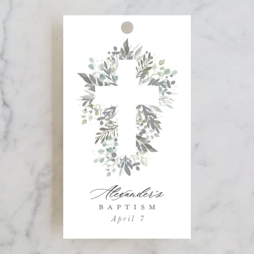 This is a eucalyptus kids gift tags with standard by Hudson meet Rose called foliage cross printing on signature in tag