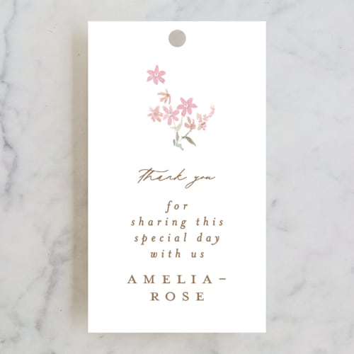 This is a powder kids gift tags with standard by Phrosné Barwood called meadow printing on signature in tag
