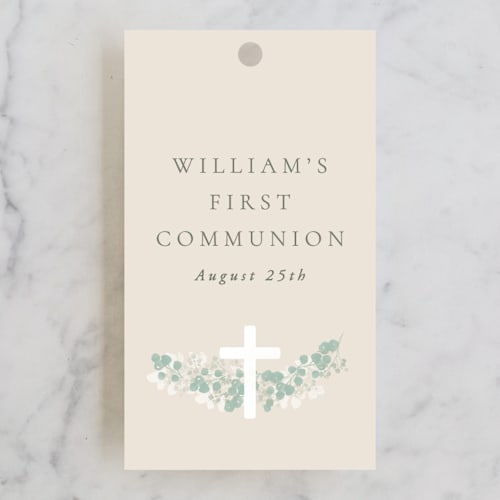 This is a sand kids gift tags with standard by Robert and Stella called classic communion wreath printing on signature in tag