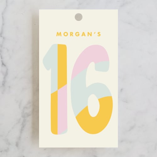 This is a vanilla kids gift tags with standard by Baumbirdy called sweet type printing on signature in tag