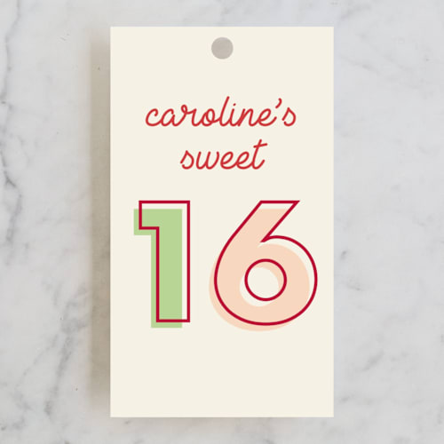 This is a cranberry kids gift tags with standard by Baumbirdy called bold type printing on signature in tag