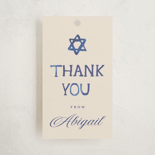 This is a butter kids gift tags with standard by Teju Reval called painted mitzvah printing on signature in tag