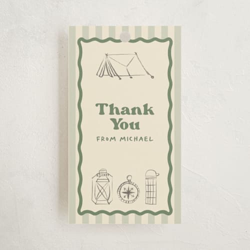 This is a sage kids gift tags with standard by Creo Study called camp mitzvah printing on signature in tag