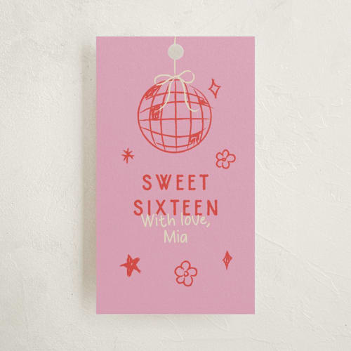 This is a pretty in pink kids gift tags with standard by Helena Vitto called dancing queen printing on signature in tag