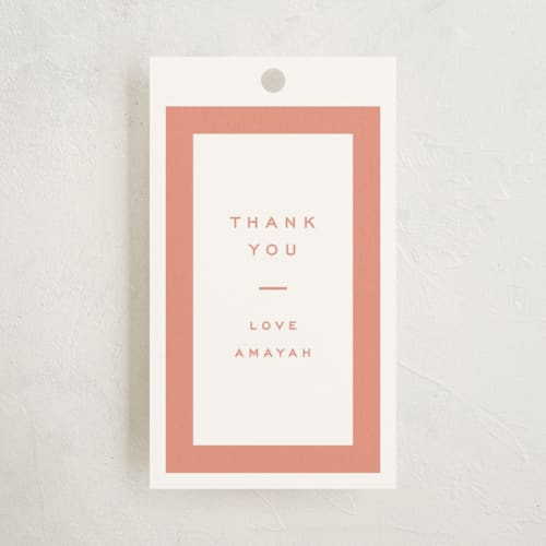 This is a coral kids gift tags with standard by Blustery August called marfa printing on signature in tag