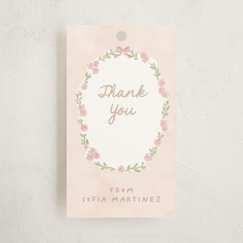 This is a blush kids gift tags with standard by Creo Study called quinceanera garden printing on signature in tag