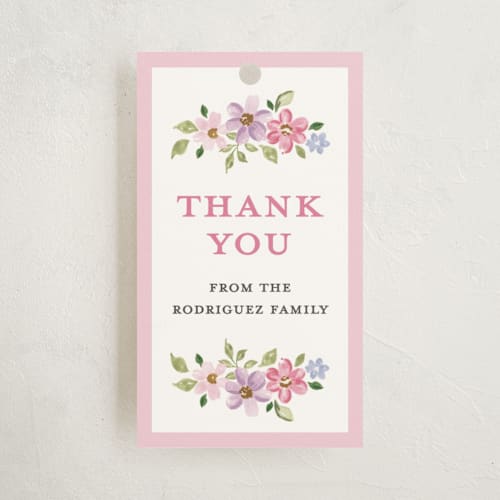 This is a peony kids gift tags with standard by Sarah Knight called flores printing on signature in tag