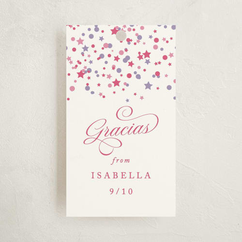 This is a berry kids gift tags with standard by Olivia Raufman called confetti sparkle printing on signature in tag