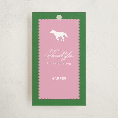 This is a bubblegum kids gift tags with standard by Ashlee Townsend called derby party printing on signature in tag
