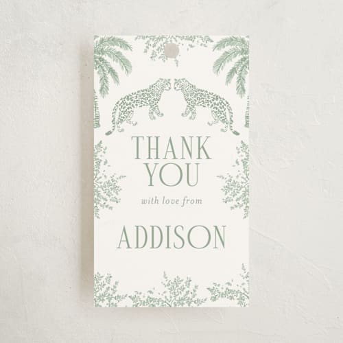 This is a palm kids gift tags with standard by Jenna Holcomb called safari toile printing on signature in tag