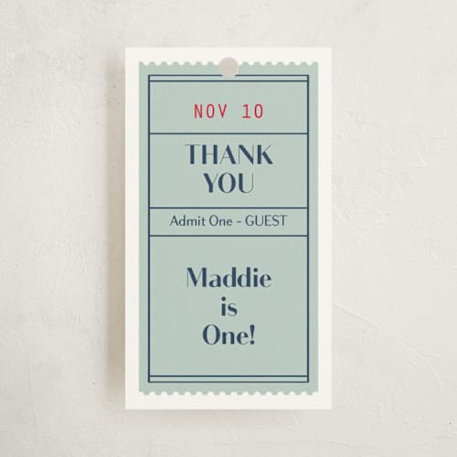 This is a mint kids gift tags with standard by Jennifer Lew called guest check printing on signature in tag