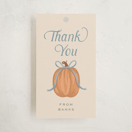 This is a cornflower kids gift tags with standard by Laura Hankins called pumpkins + bows printing on signature in tag