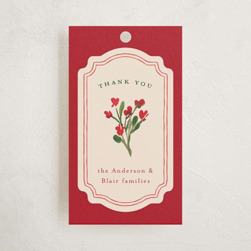 This is a ruby party favor tags with standard by Claudia Orengo called regency vase printing on signature in tag