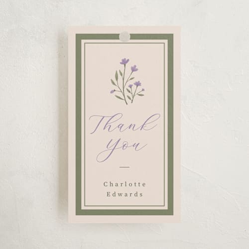 This is a lavender party favor tags with standard by Adelyn T. called garden printing on signature in tag