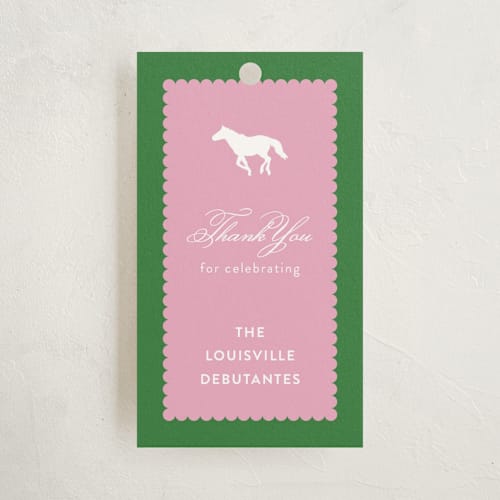 This is a bubblegum party favor tags with standard by Ashlee Townsend called derby party printing on signature in tag