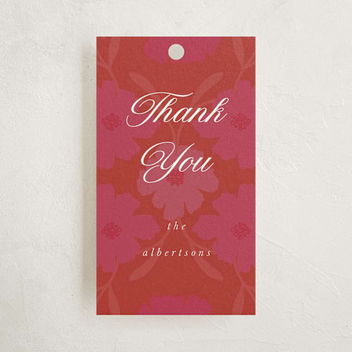 This is a flamingo party favor tags with standard by Morgan Kendall called baroque printing on signature in tag