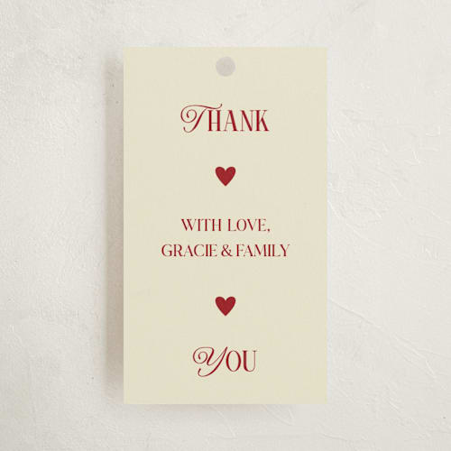 This is a cherry party favor tags with standard by Helena Vitto called the debut season printing on signature in tag