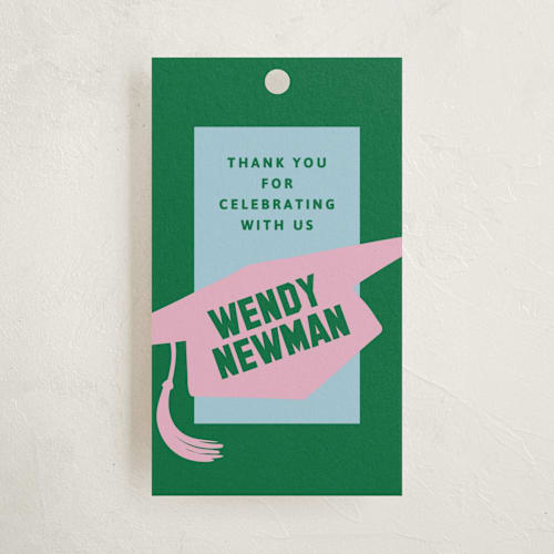 This is a roses graduation tags with standard by Inkblot Design called capped printing on signature in tag