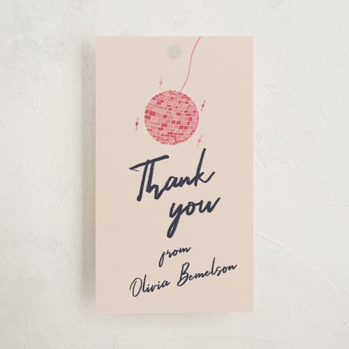 This is a fuchsia graduation tags with standard by Sarah Rosenthal called sparkle and rhythm celebration printing on signature in tag