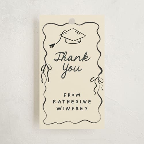 This is a noir graduation tags with standard by Creo Study called trendsetter printing on signature in tag
