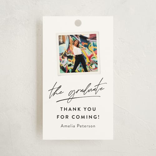 This is a cotton graduation tags with standard by Robert and Stella called polaroid party printing on signature in tag