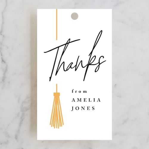 This is a sunshine graduation tags with standard by Owl and Toad called written out printing on signature in tag