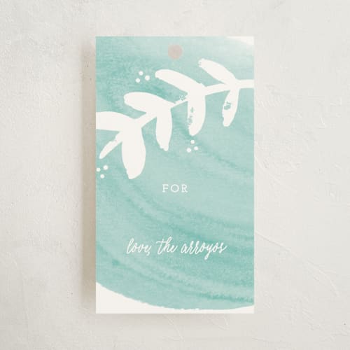 This is a aqua gift tags with standard by Annie Clark called watercolor sprig printing on signature in tag