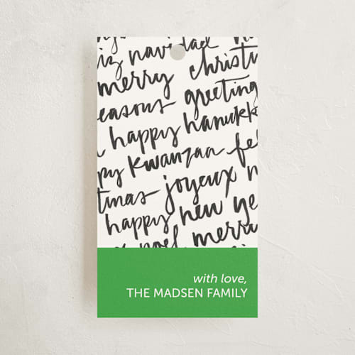 This is a emerald gift tags by Rebecca Daublin called all of the above printing on signature in tag