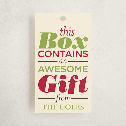 This is a cranberry gift tags by GeekInk Design called awesomeness inside printing on signature in tag