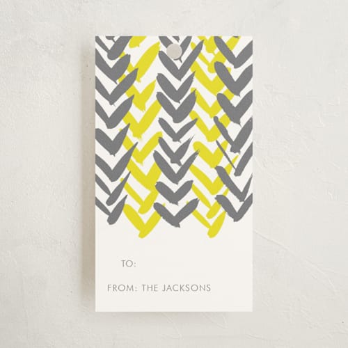 This is a citron gift tags by Dean Street called chevron printing on signature in tag