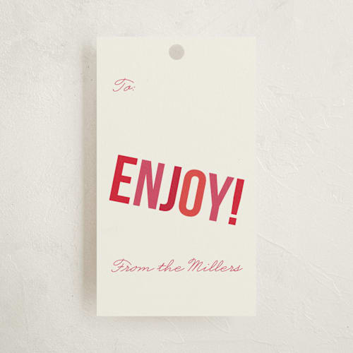 This is a sangria gift tags with standard by Melanie Severin called enjoy! printing on signature in tag