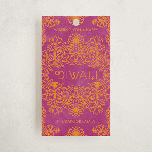 This is a marigold gift tags by Aspacia Kusulas called festive lotus printing on signature in tag