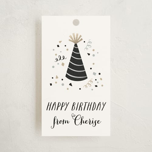 This is a frosting gift tags with standard by Hooray Creative called birthday confetti printing on signature in tag