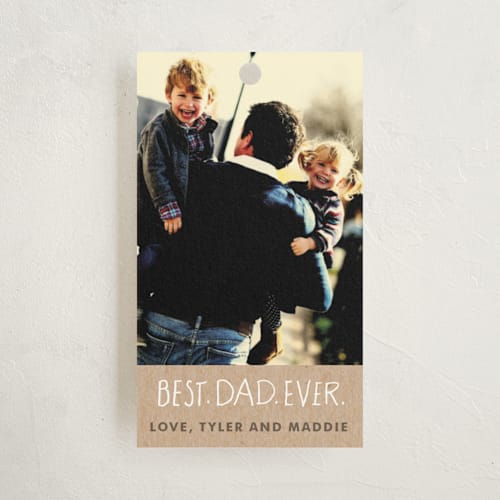 This is a kraft gift tags with standard by Jennifer Wick called best dad ever printing on signature in tag