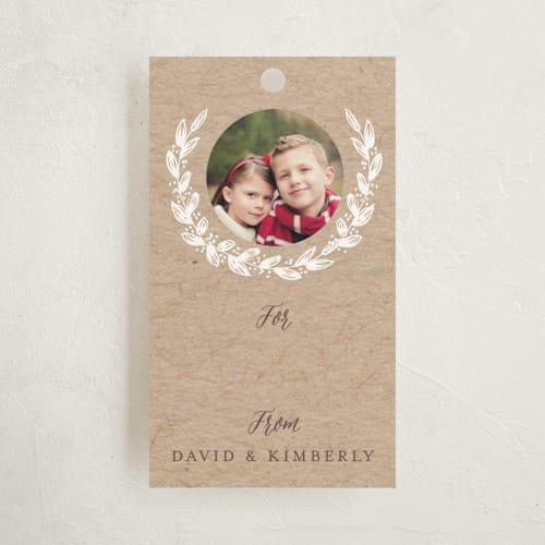 This is a kraft gift tags with standard by Sarah Curry called snowy branches printing on signature in tag