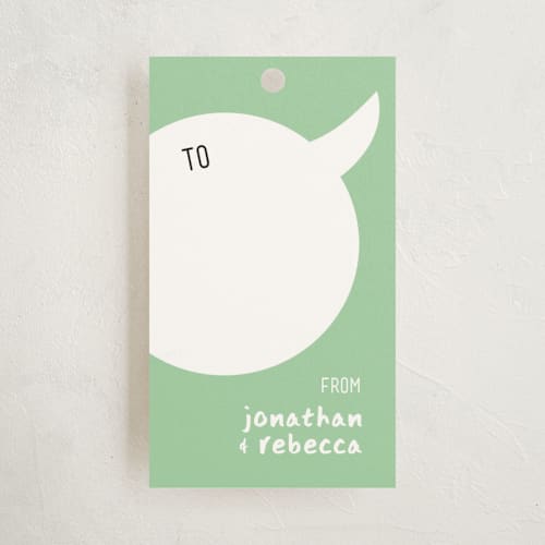 This is a spearmint gift tags with standard by Betta called comic convo printing on signature in tag