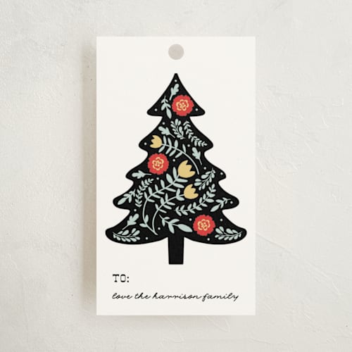 This is a snow gift tags with standard by Angela Thompson called folk floral trees printing on signature in tag