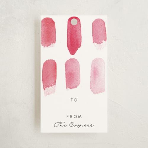 This is a cherry gift tags by Liz Conley called dabbed watercolor printing on signature in tag
