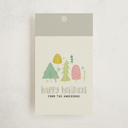 This is a cool grey gift tags with standard by Kiersten Garner called festive forest printing on signature in tag